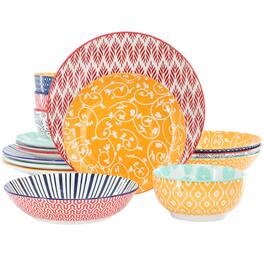 Elama - Giovanna 16 Piece Assorted Porcelain Double Bowl Dinnerware Set - Multi-colored