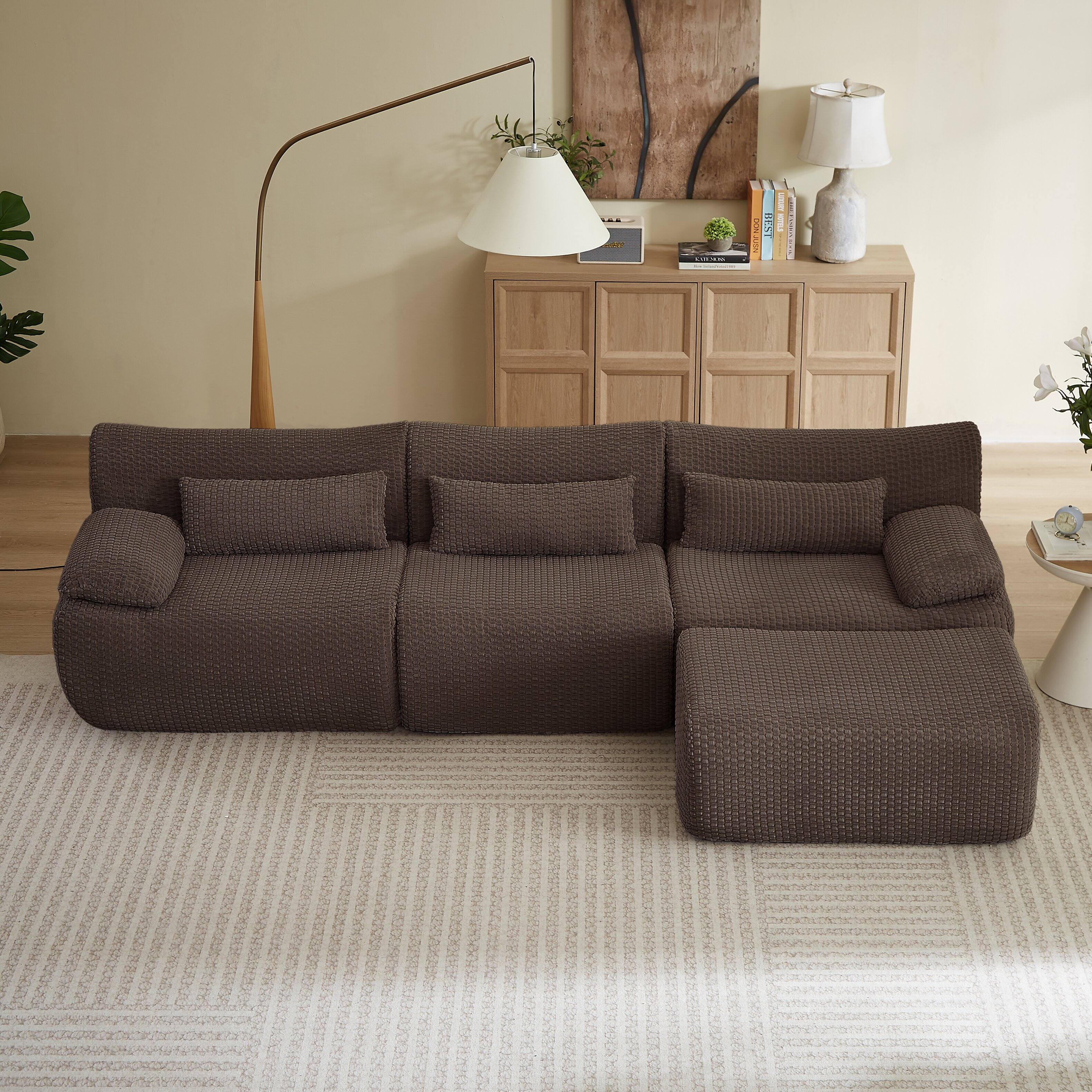 Angle. Anysun - 4 Seat L Shaped Modular Sectional Sofa with Cloud Comfort, Corduroy Fabric & No Assembly for Living Room - Brown.
