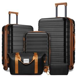 BreeBe - Luggage Sets 5 Piece with Duffel Bags, Hardside Expandable Suitcases with Spinner Wheels - Black Brown