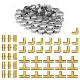VEVOR - Pipe Fittings, 3/4" 45PCS (15xStraight, 15xElbows, 15xTees) Brass Pipe Fittings, Push-Fit Pipe Connector Brass Air - Brass color