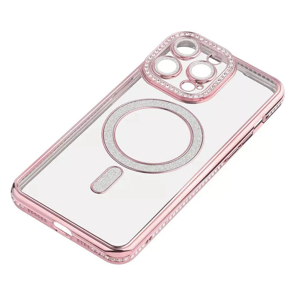 Alt View 2. Entronix - Entronix [Magnetic] Case for iPhone 15 Pro - [Clear Back] Luxury Diamonds - Rose Gold.