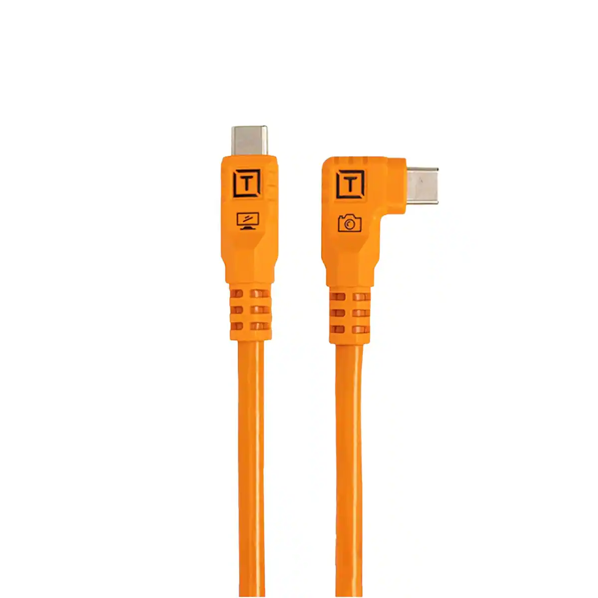 Front. Tether Tools - Tether Tools TetherPro Optima 10G 1.6' USB-C Straight to USB-C Right Angle Pigtail Cable, Orange.