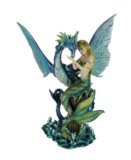 Everspring Import Co. - Mermaid Sitting with Sea Dragon Statue - Blue