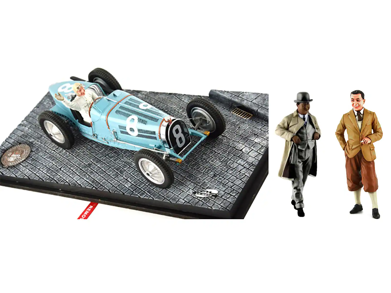 Front. Le Mans Miniatures - Bugatti T59 #8 Rene Dreyfus 3rd Place Monaco GP (1934) w/Driver Mounted & Figures 1/18 Models by Le Mans Miniatures.