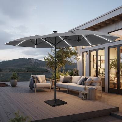 Alt View 7. Crestlive Products - Crestlive Products 15 x 9 FT Solar Light Double-Sided Patio Outdoor Umbrella Tilting Waterproof Metal Pole Base Included - dark gray.