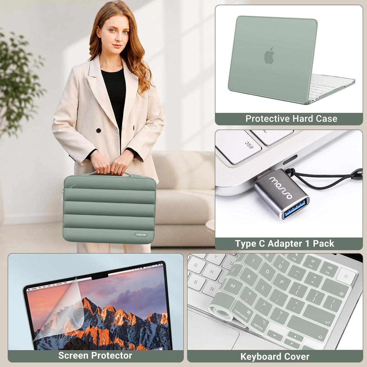 Protective Hard Case  
Type C Adapter 1 Pack  
Screen Protector  
Keyboard Cover