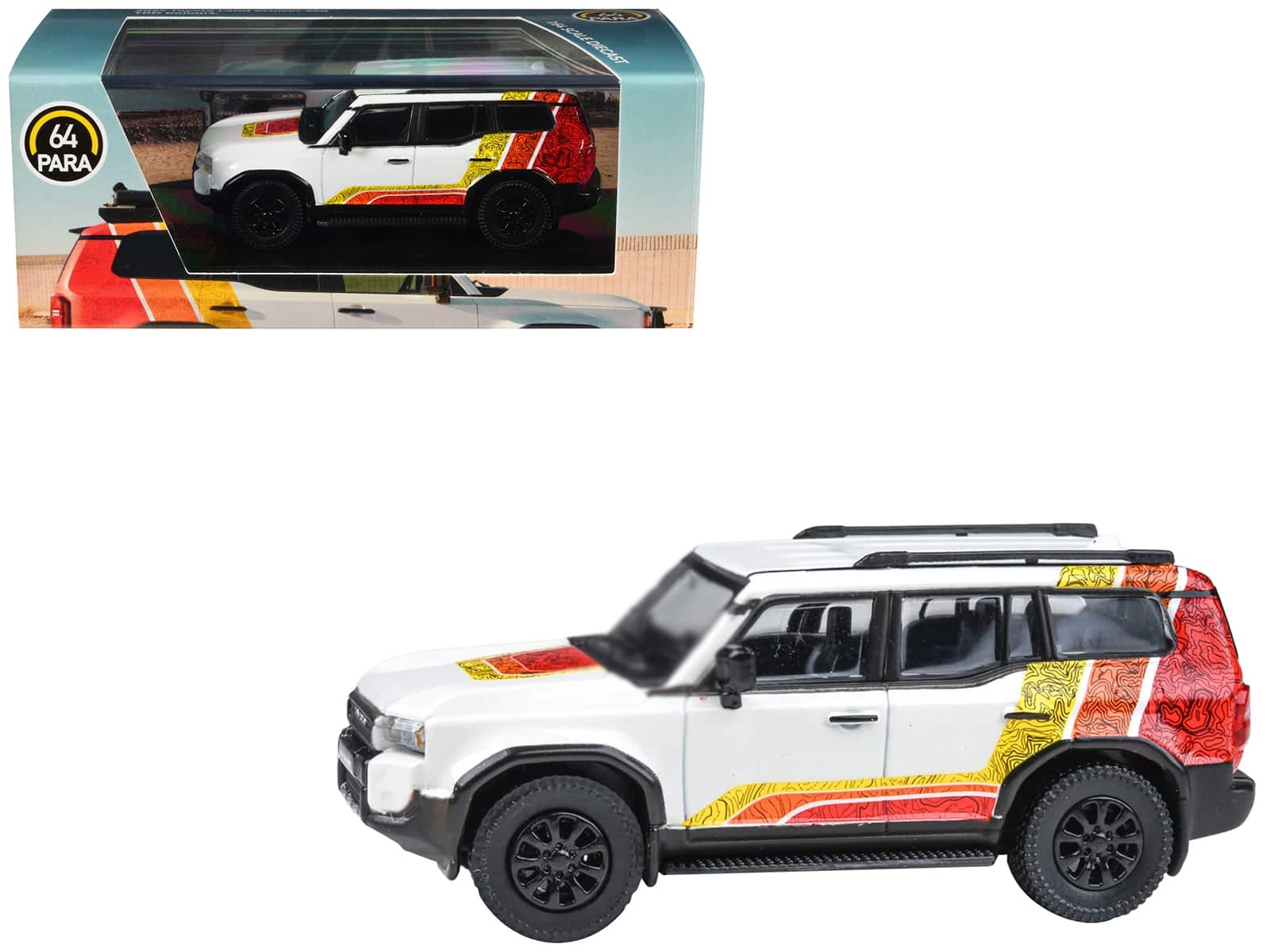 "2024 Toyota Land Cruiser 250 Prado White with ""TRD"" Stripes 1/64 Diecast Model Car by Paragon" price history on PriceWatchPro