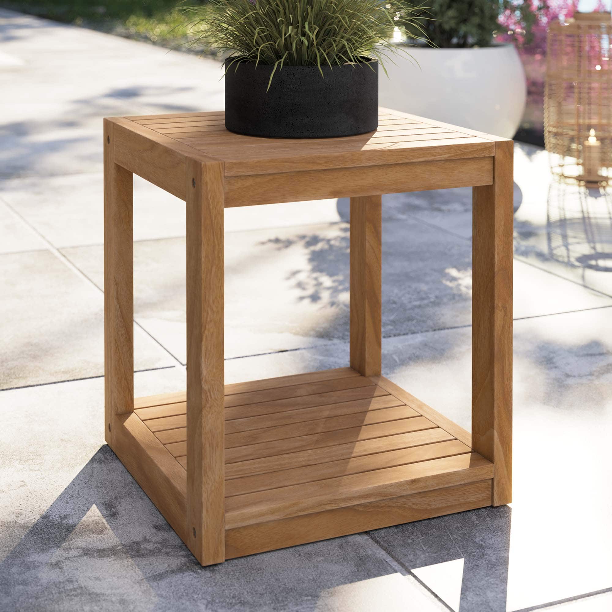 Carlsbad Teak Wood Outdoor Patio Side Table by Modway - Natural