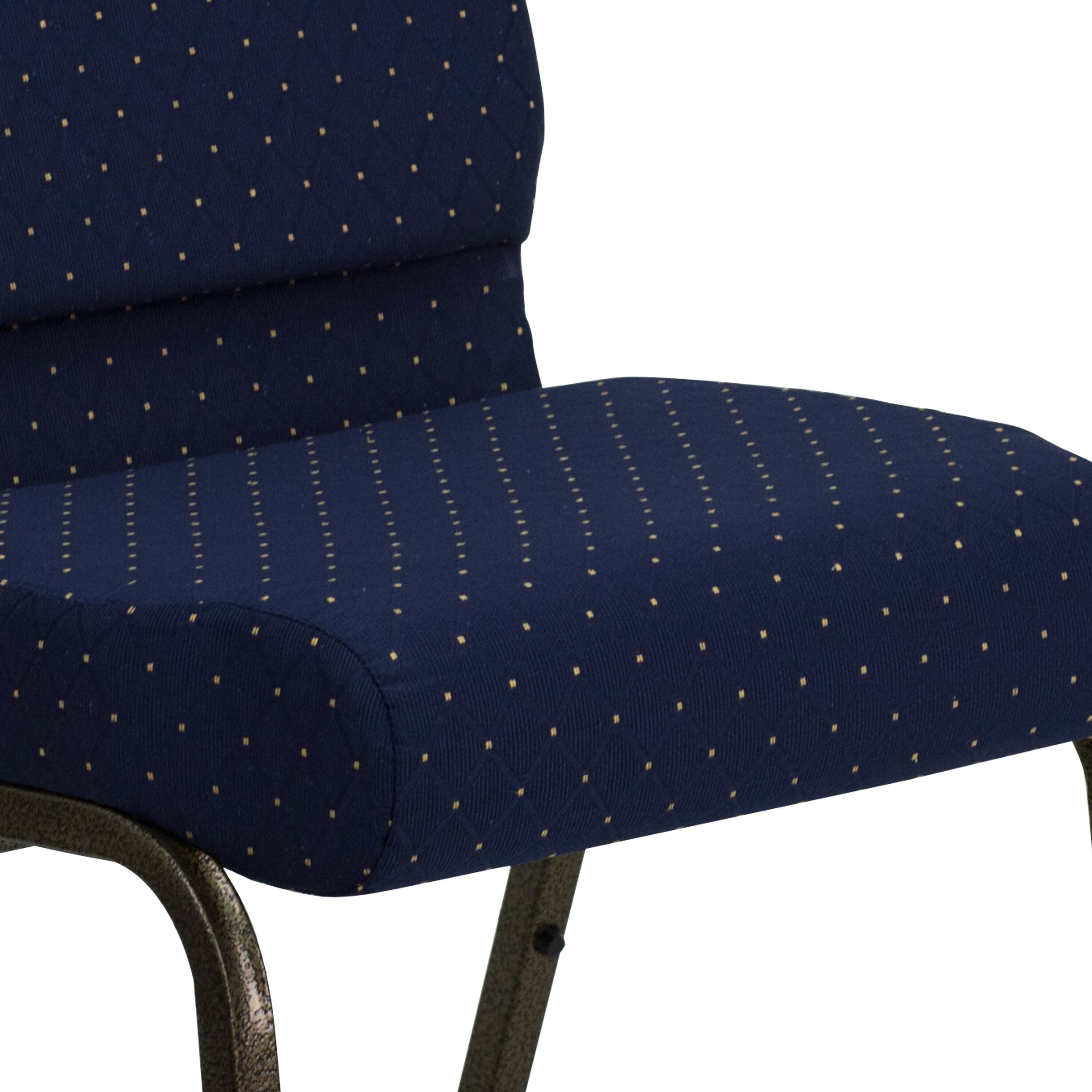 Alt View 9. Emma + Oliver - 4 Pack 21''W Church Chair with Book Rack - Navy Blue Dot Patterned Fabric/Gold Vein Frame.