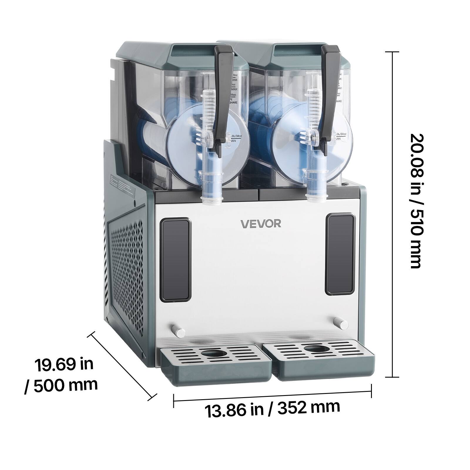 - D = i A - VEVOR - - 20.08 in / 510 mm  
- 19.69 in / 500 mm  
- 13.86 in / 352 mm
