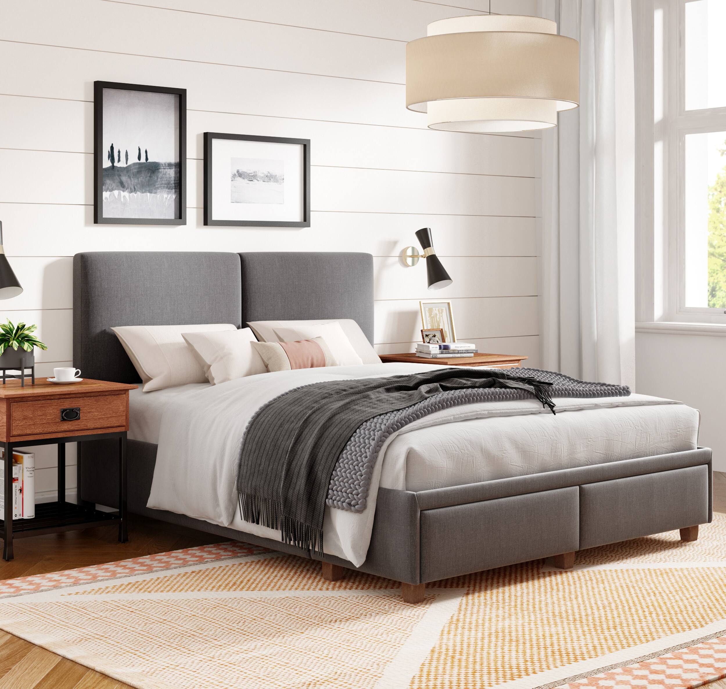 Angle. Finch - Maxwell Storage Bed with Adjustable Height Headboard Queen - Dark Gray.