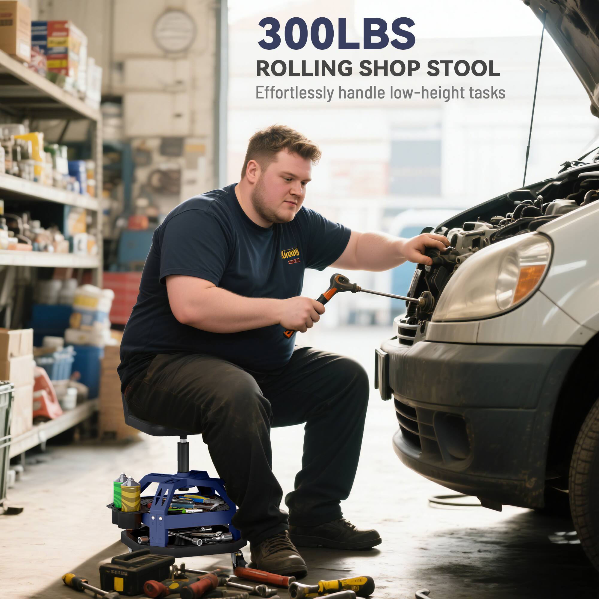 300LBS ROLLING SHOP STOOL Effortlessly handle low-height tasks