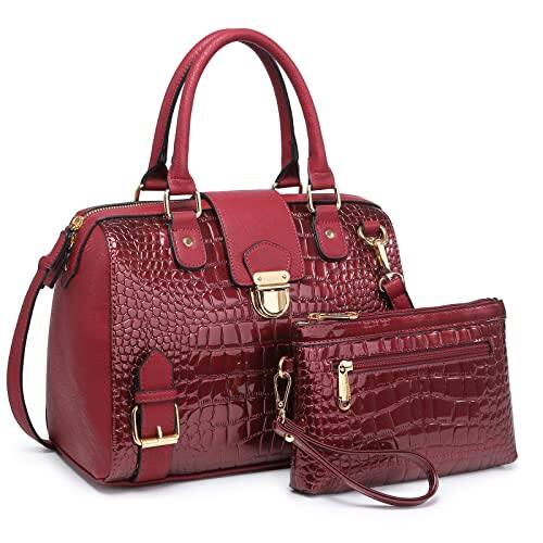Vulpecula Spade - Women Barrel Handbags Fashion Satchel Bags Top Handle Shoulder Purses Vegan Leather Work Tote - Crocodile Burgundy