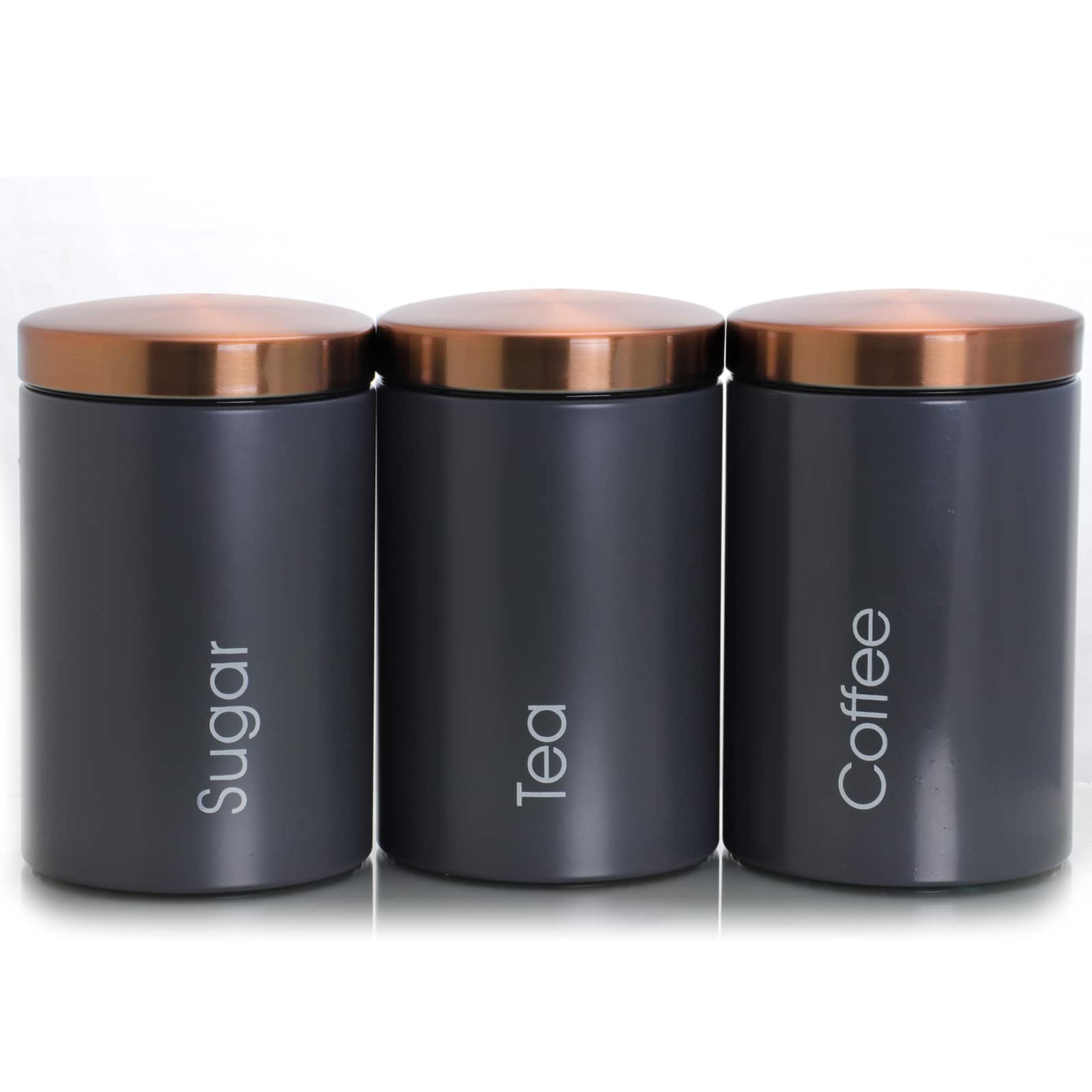 MegaChef - Essential Kitchen Storage 3 Piece Sugar, Coffee and Tea Canister Set in Matte Gray - Gray and Bronze