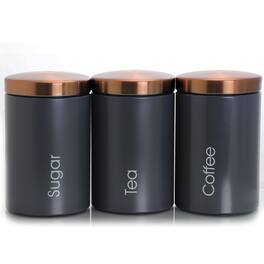 MegaChef - Essential Kitchen Storage 3 Piece Sugar, Coffee and Tea Canister Set in Matte Gray - Gray and Bronze