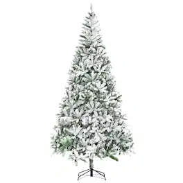Homcom - Tall Unlit Snow Flocked Pine Artificial Christmas Tree with Realistic Branches - Green