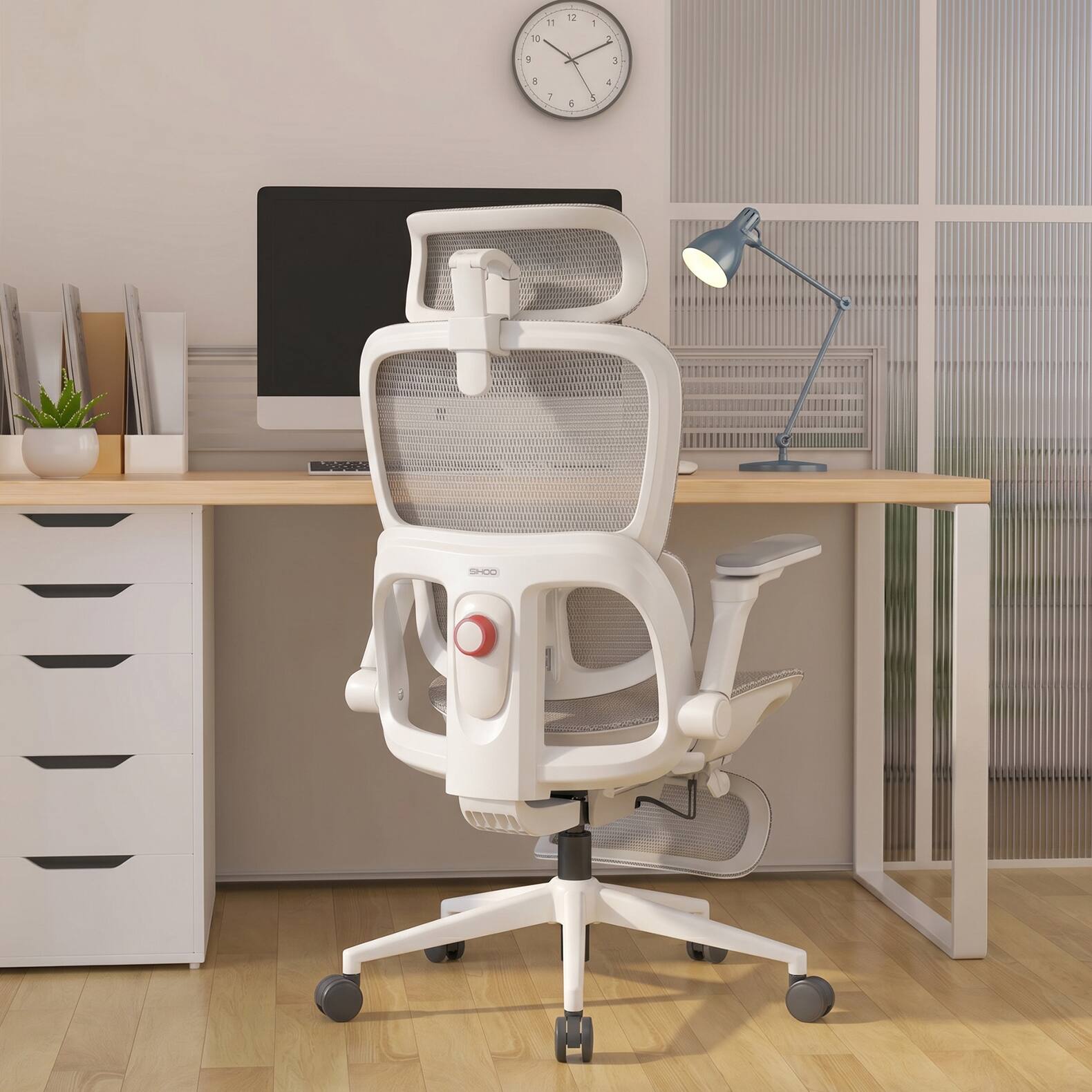 Back. SIHOO - Sihoo B300 Pro Ergonomic Office Chair with Footrest, 6D Flip-up Armrests & Breathable Mesh High Backm, Adult, 330lbs - Gray.