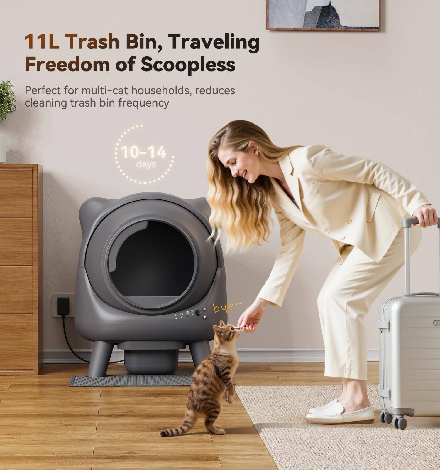 11L Trash Bin, Traveling Freedom of Scoopless

Perfect for multi-cat households, reduces cleaning trash bin frequency

10-14 days

bye~
