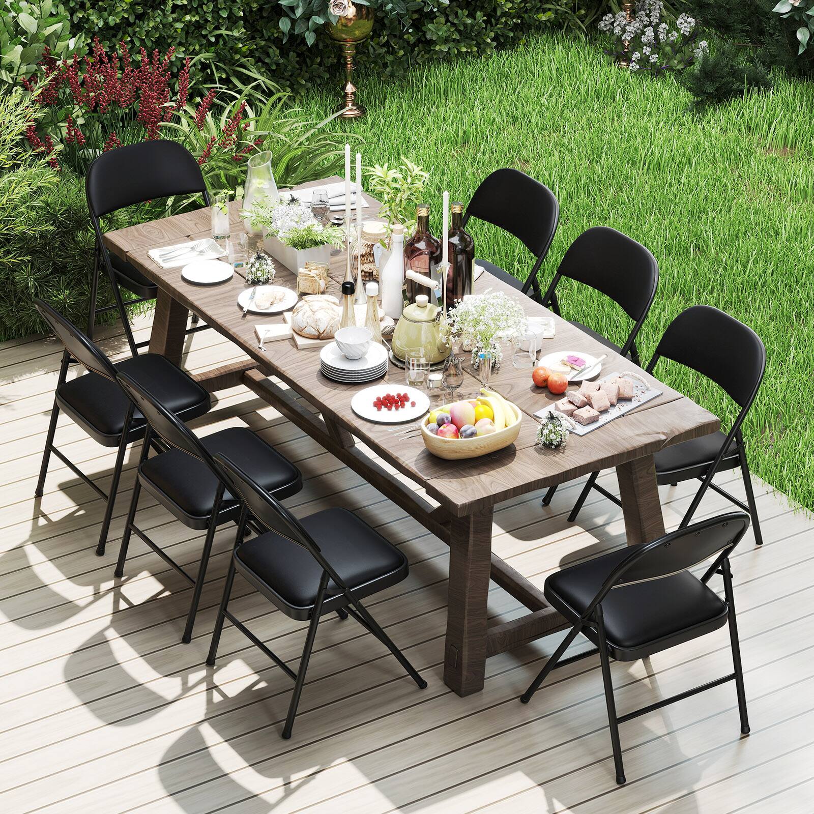 Alt View 5. Gymax - Gymax 8PCS Folding Chairs w/ Metal Frame PVC Leather Stackable Chairs for Indoor - Black.