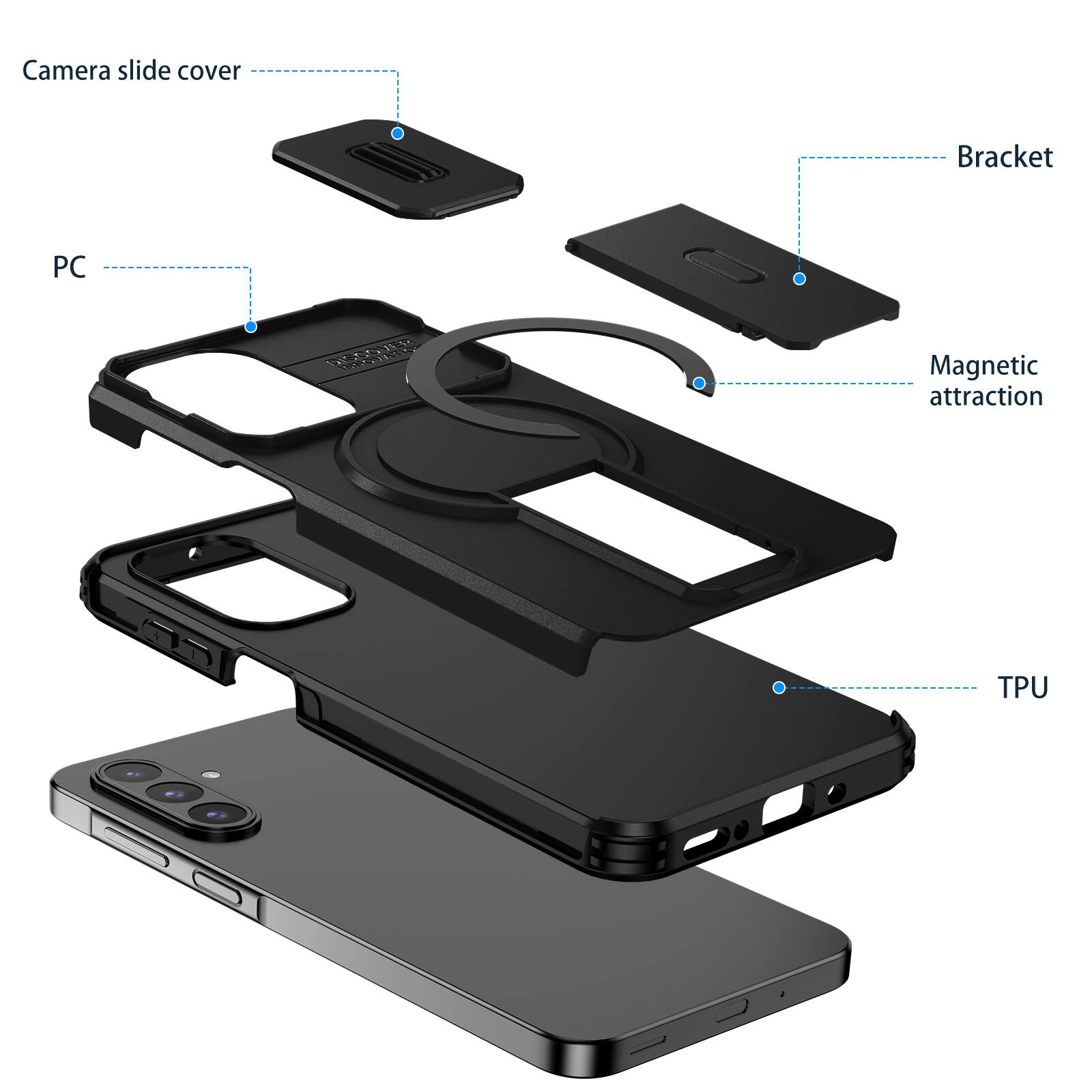 Camera slide cover  
Bracket  
PC  
Magnetic attraction  
TPU