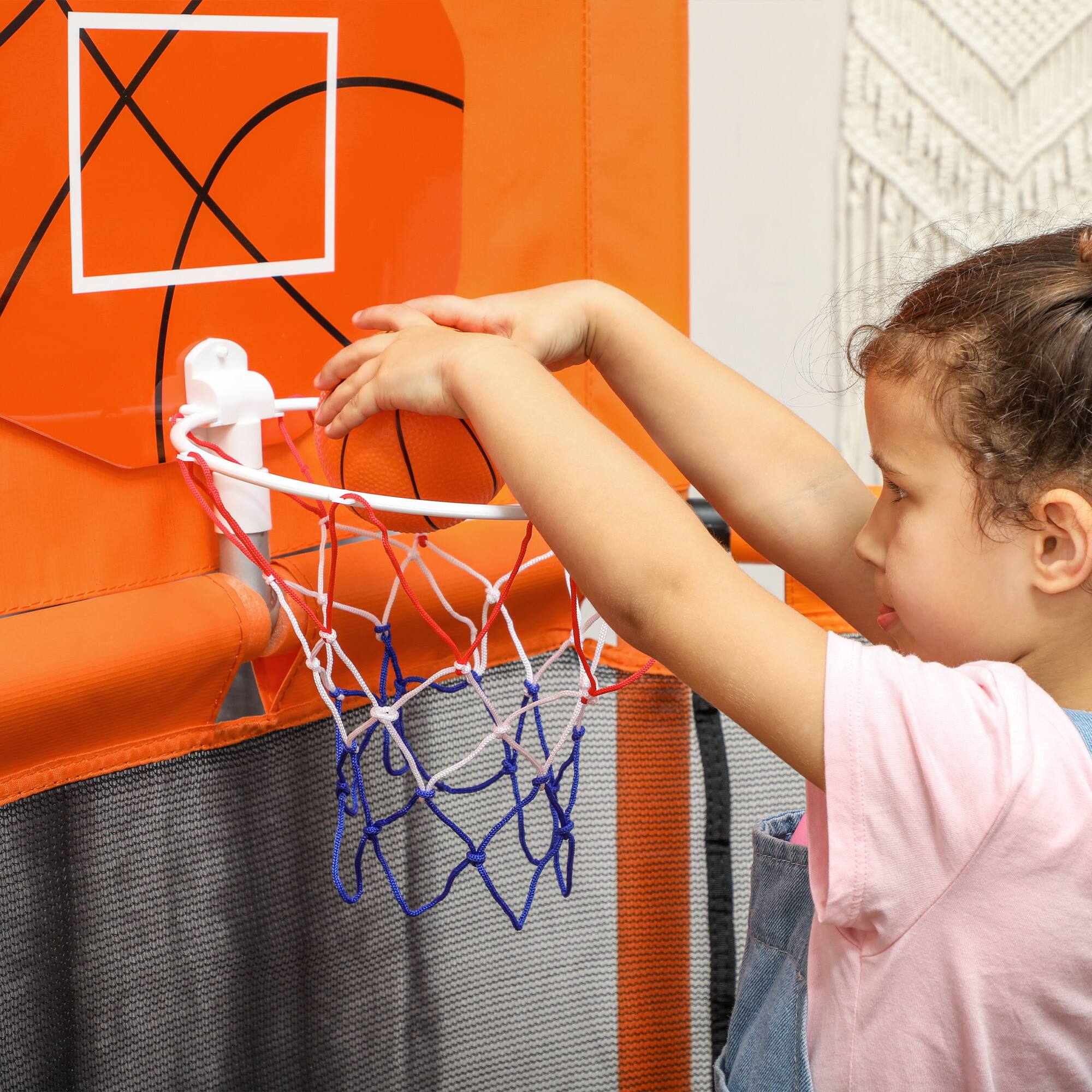 Alt View 4. Qaba - 48" Trampoline, Enclosure Net, Basketball Hoop, Mini Indoor Outdoor, Gifts - Orange.