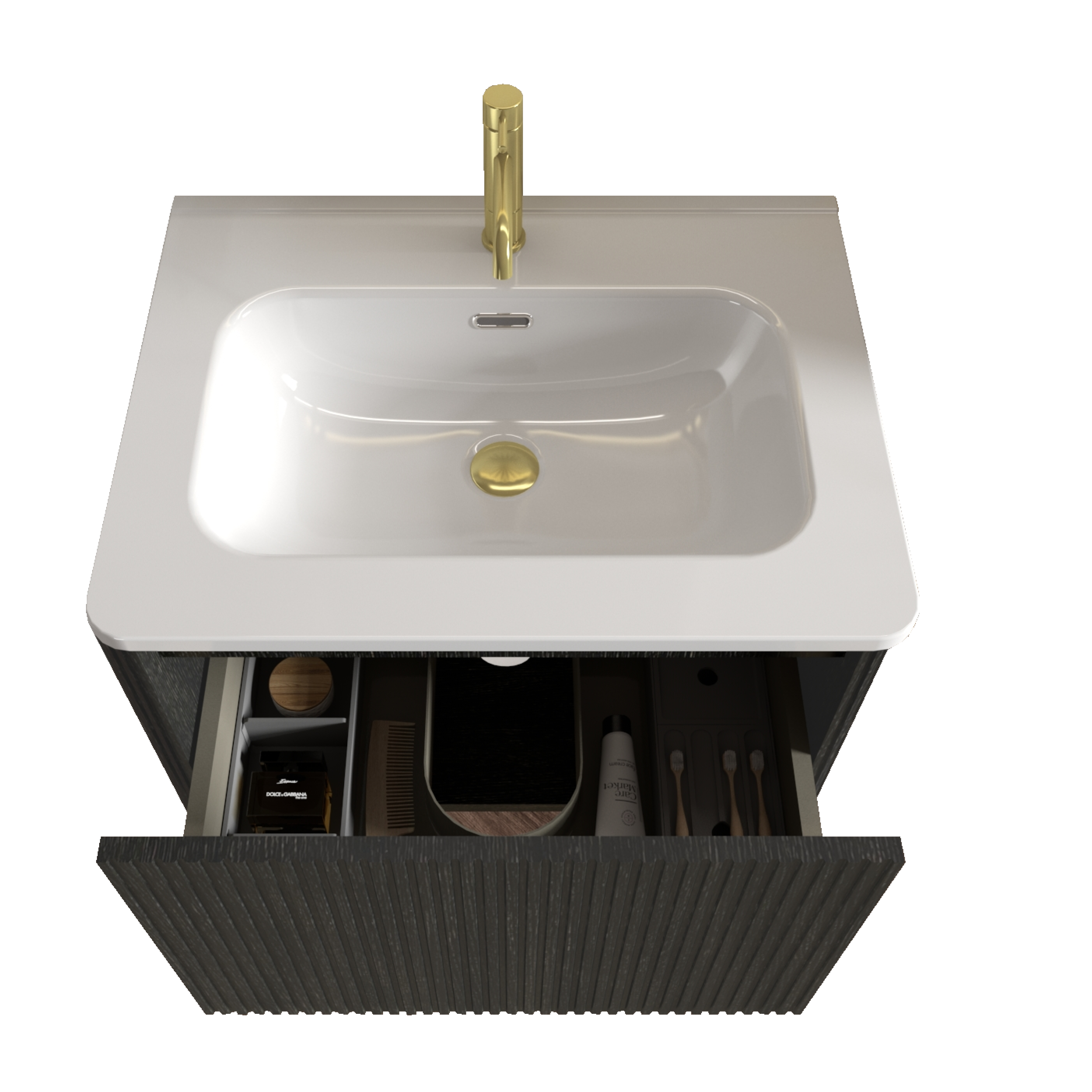 Alt View 4. ELEMENT ACE - Modern Floating Bathroom Vanity with Integrated Ceramic Sink and Spacious Storage - Black.