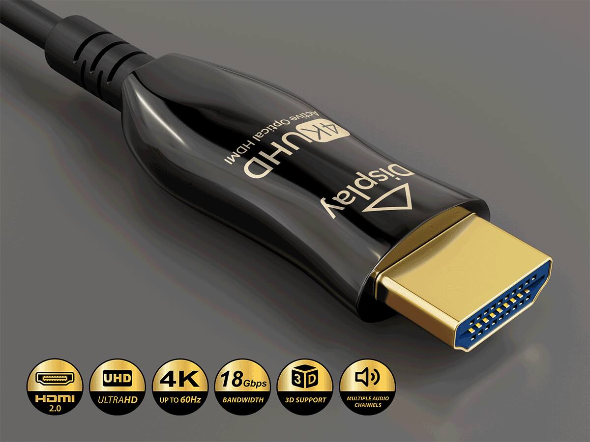 Active Optical 4K HDMI 4K UHD Display UHD 4K 18 Gbps HDMI ULTRAHD UP TO 60Hz BANDWIDTH 2.0 3D SUPPORT MULTIPLE AUDIO CHANNELS