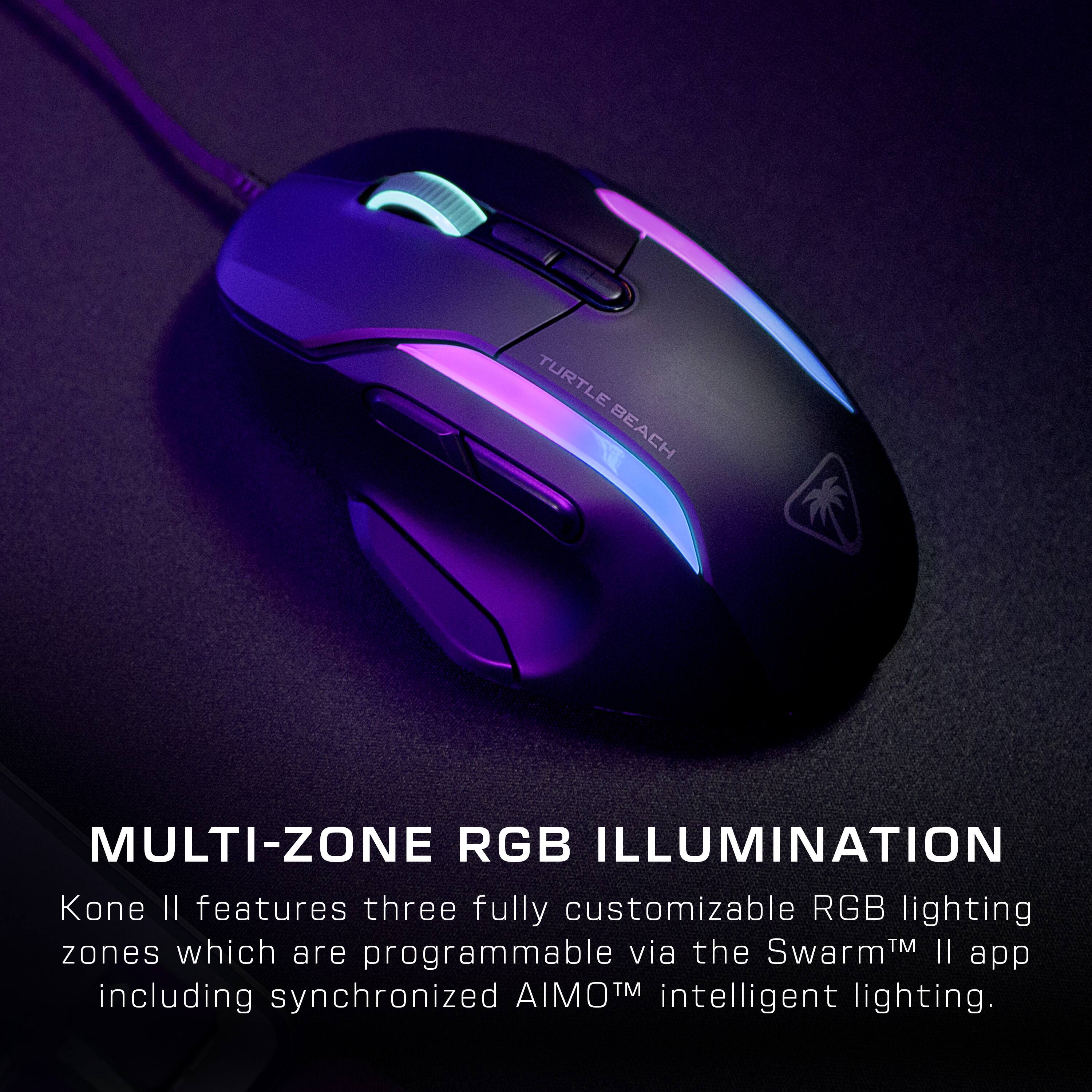 Turtle Beach Multi-Zone RGB Illumination: Kone II features three fully customizable RGB lighting zones which are programmable via the SwarmTM II app, including synchronized AIMOM intelligent lighting.