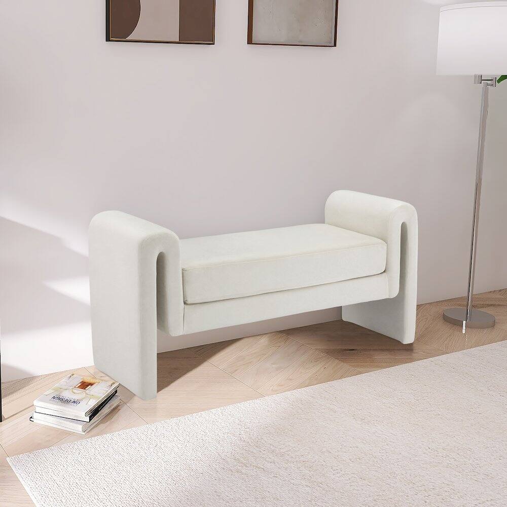 Alt View 1. Meridian Furniture - Sloan Cream Velvet Bench - Beige.