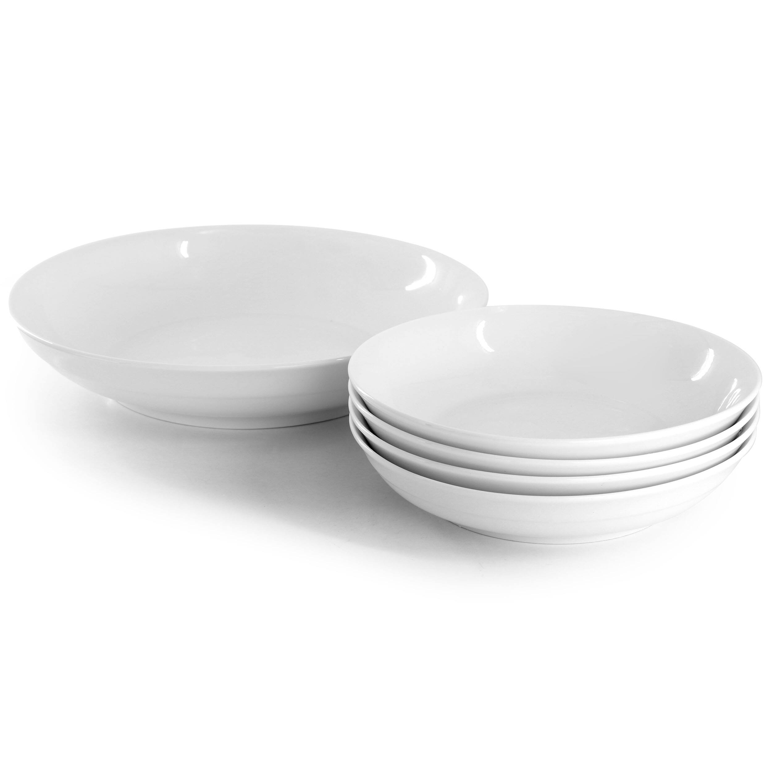 Alt View 2. Gibson - Gibson Home Great Essentials 5 Piece Fine Ceramic Serving Bowl and Pasta Bowl Set in White - White.
