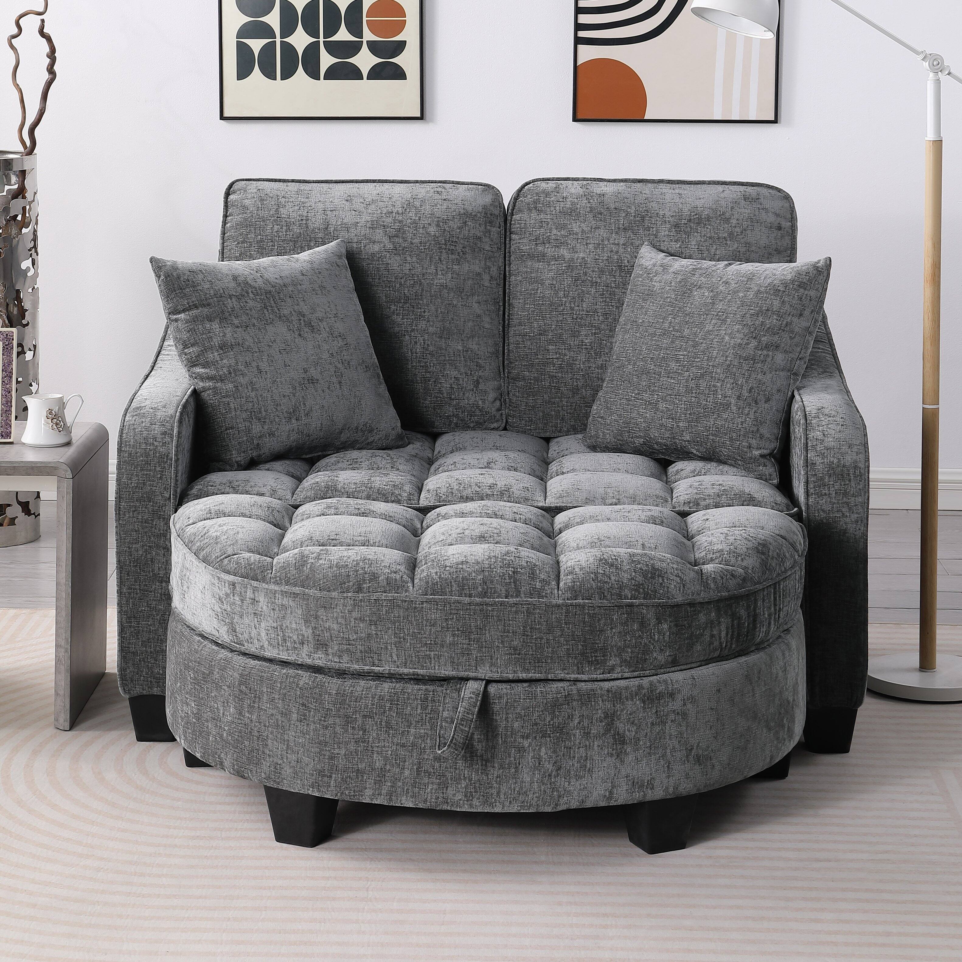 Left. Whisen - Two-Seater Sofa Chaise Longue with Storage Footrest for Living Room and Bedroom - Grey.