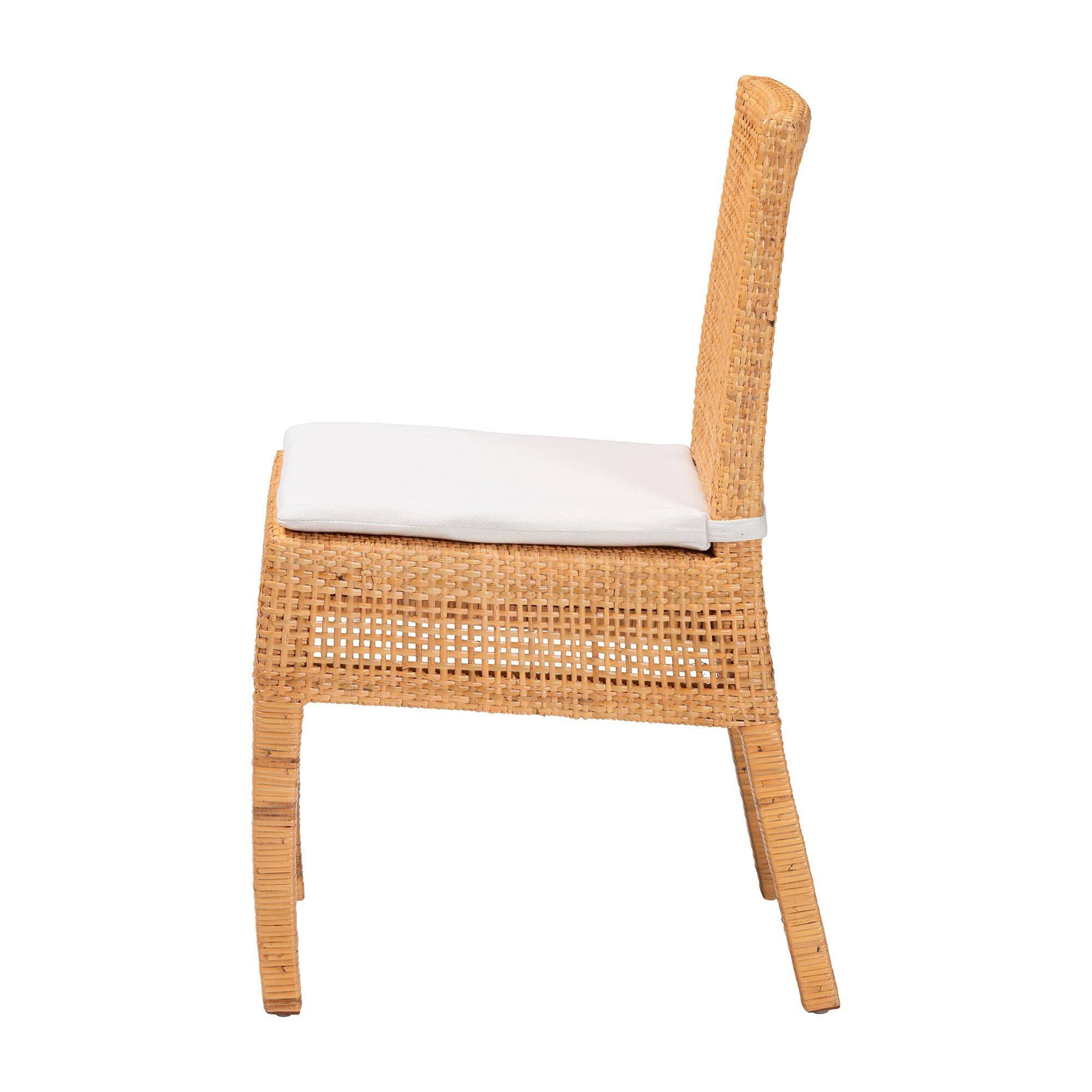 Left. bali & pari - Morris Bohemian Rattan Dining Chair - Light Honey/White.