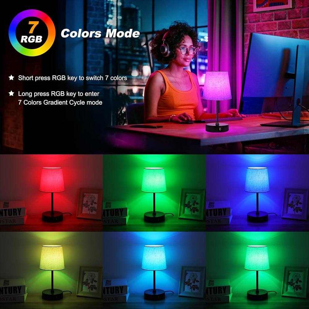 Left. RTMB - Set of 2 Table Lamps – RGB Dimmable Touch Lights with USB Ports.