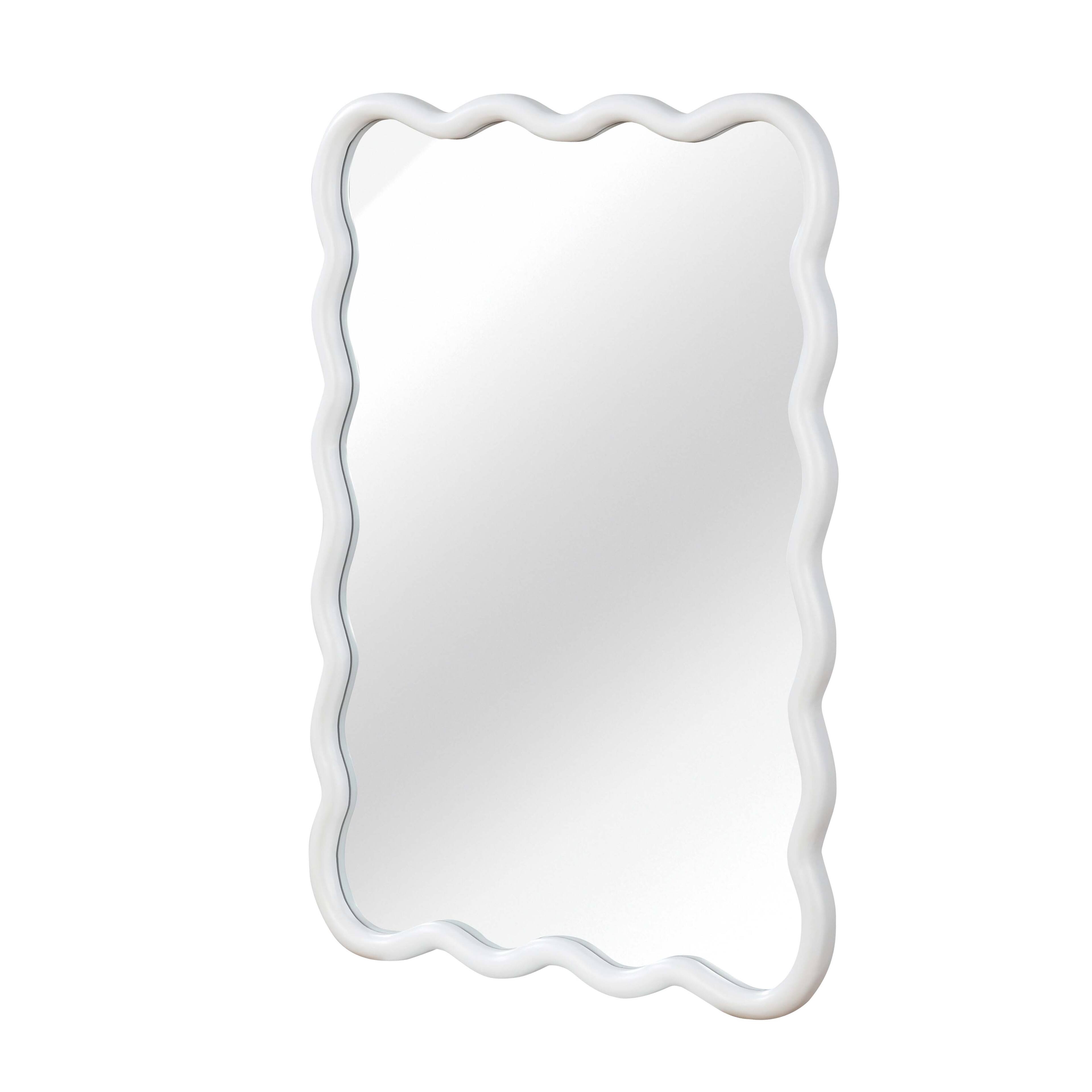 Alt View 4. Z-Edge - Wavy Wood Bathroom Vanity Mirror, 24"x36" Boho Decorative Wall Mirror with Solid Wood Frame for Living Room, Bedroom - White.