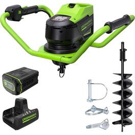 Greenworks - 82V Brushless Earth Auger, 4.0Ah Battery and Dual Port Charger - Green