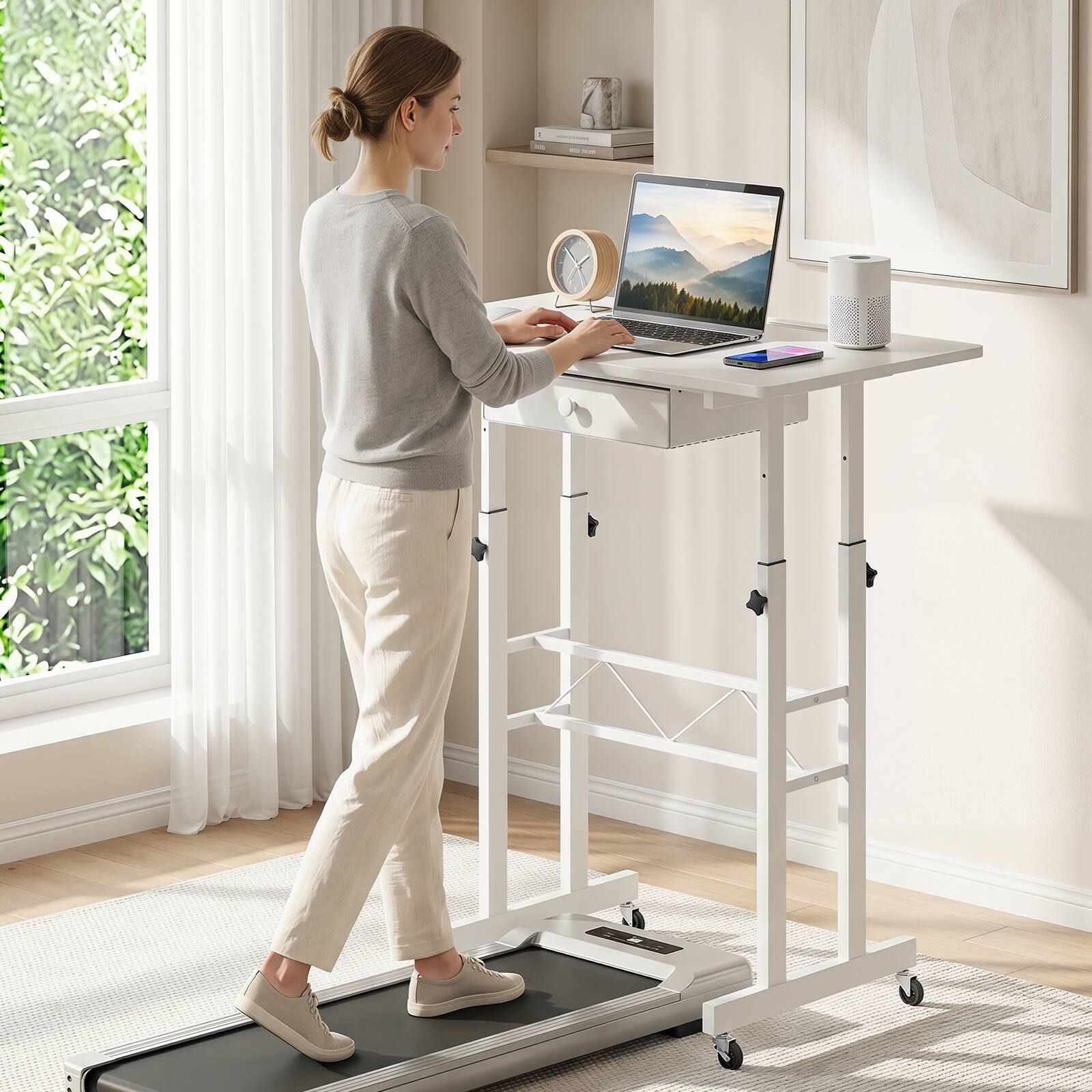 Alt View 4. Costway - Costway Standing Desk, Height Adjustable Laptop Desk with Fabric Drawer, Tablet Holder - White.