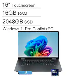 HP - OmniBook X Flip 2-in-1 Copilot+ PC 16" FHD+ Touchscreen Laptop - Intel Core Ultra 7 - 16GB RAM - 2TB SSD - Win 11 Pro - Eclipse Gray