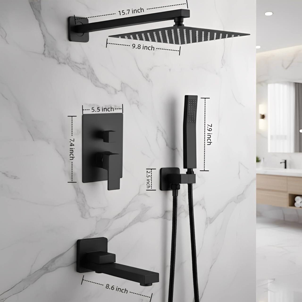 15.7 inch  
9.8 inch  
7.4 inch  
5.5 inch  
2.5 inch  
7.9 inch  
8.6 inch