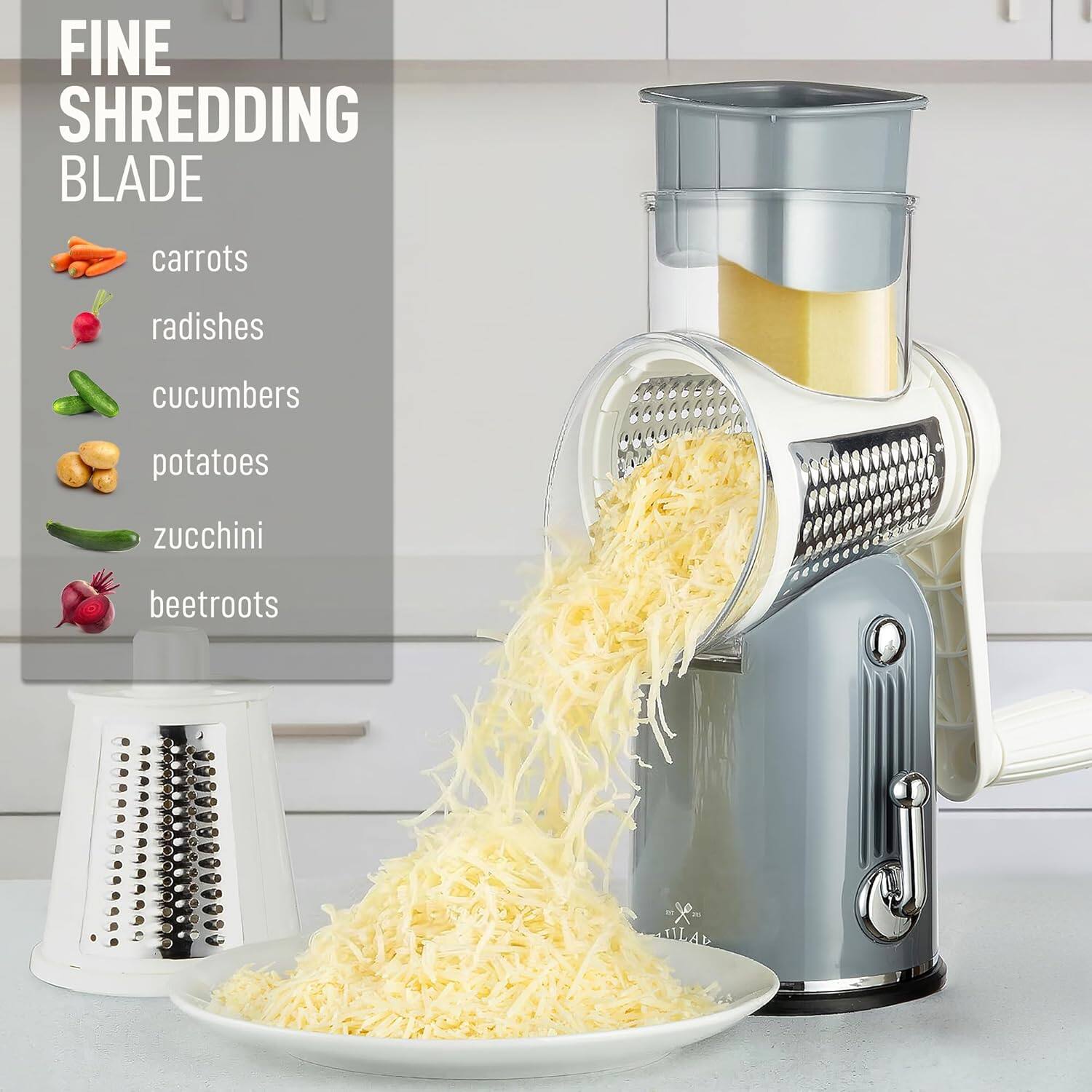 FINE SHREDDING BLADE

carrots  
radishes  
cucumbers  
potatoes  
zucchini  
beetroots