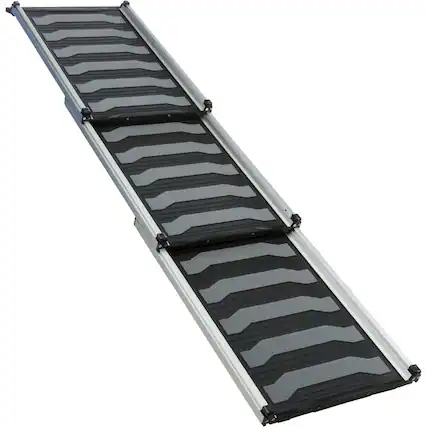 Front. TRIXIE - Collapsible Non-Slip 69" Long Aluminum Pet Ramp, Silver-Black, 198 lb Limit - Silver/Black.
