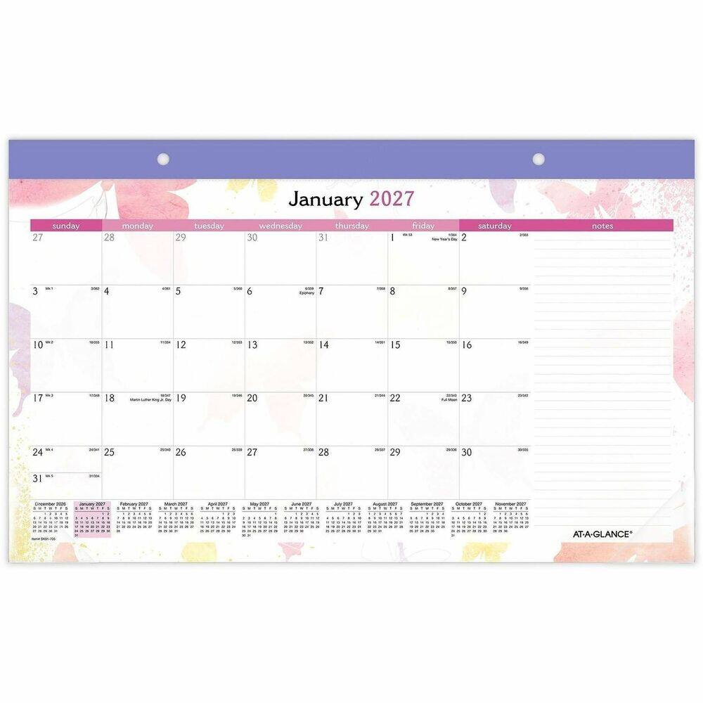 AT A GLANCE Watercolors Desk Pad, January 2027 December 2027 ...