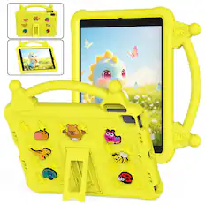 Front. UUCOVER - Kids Case for iPad 9th 8th 7th Generation 10.2-inch (2021/2020/2019) ,Shockproof EVA Case with Handle Kickstand Cover - Yellow.