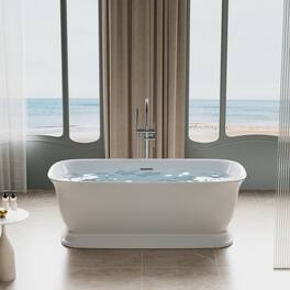 WELLFOR - Tivor 67 in. x 31.5 in. Acrylic Freestanding Soaking Bathtub with Center Drain and Overflow - White