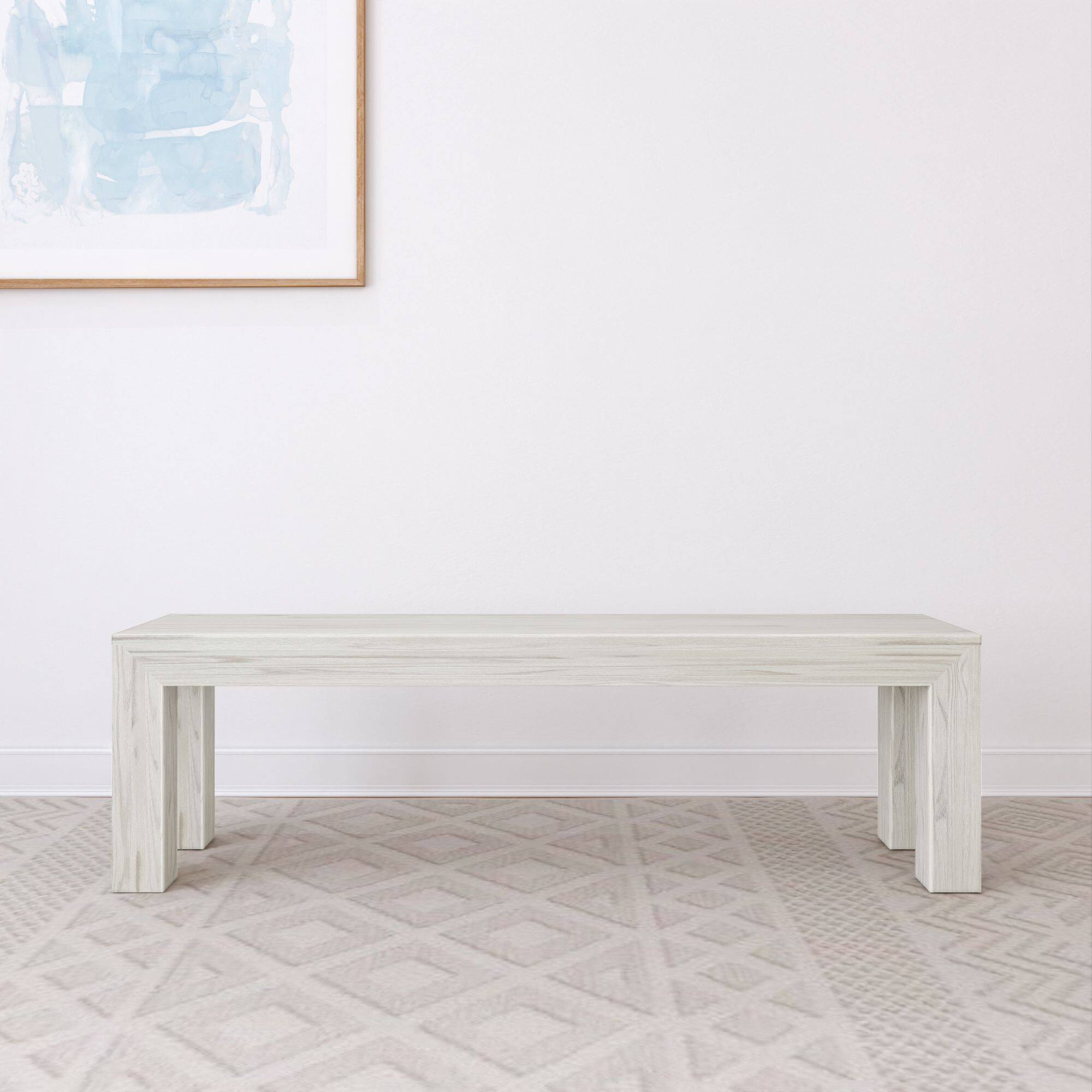 Alt View 1. Plank+Beam - Modern Dining Room Bench (61in / 1550mm), White Sand Wirebrush - White Sand Wirebrush.