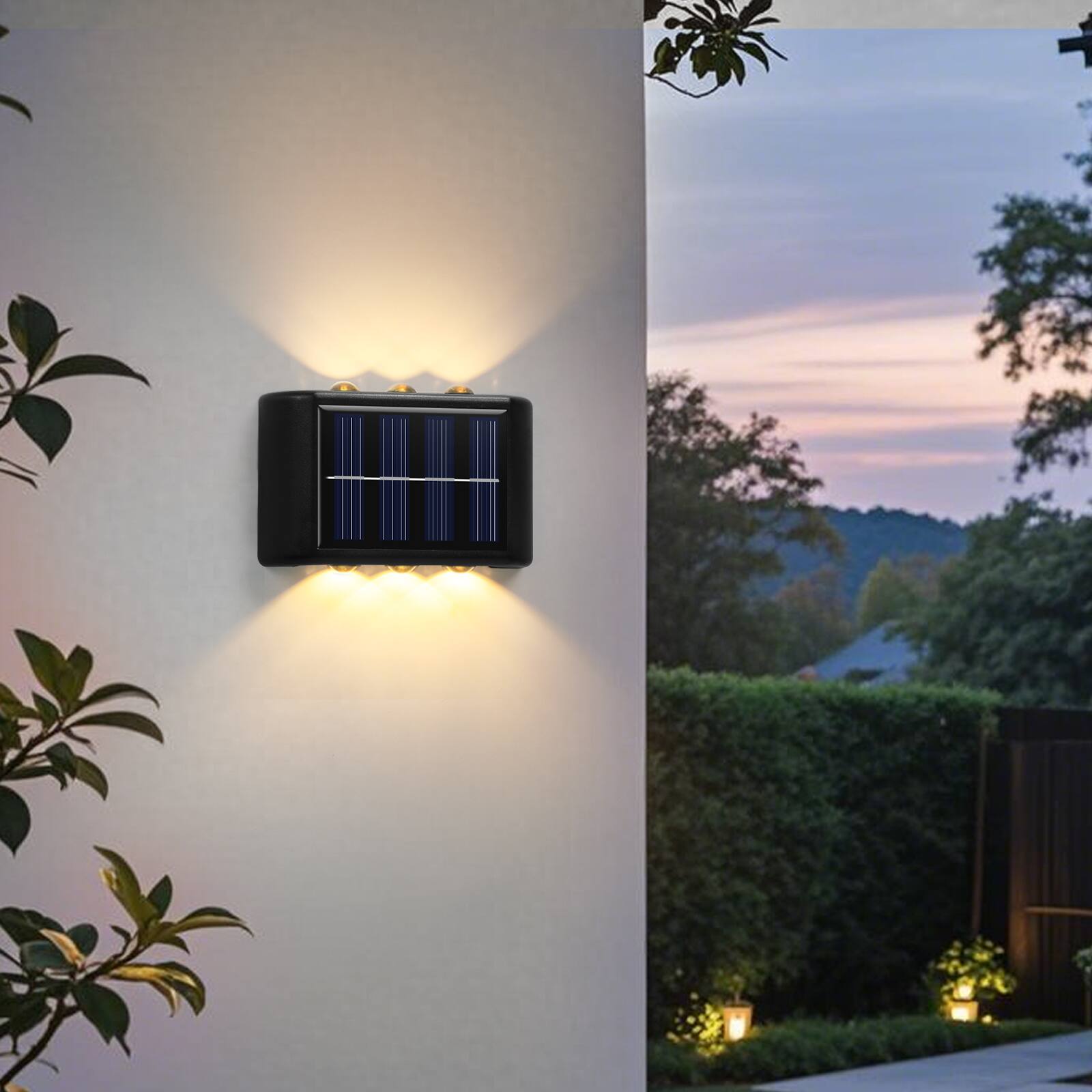 Left. Oumilen - 6-Pack Solar Wall Washer Lights 3.5In Solar Panel 6LED Warm Light IP54 Waterproof Outdoor Lights.