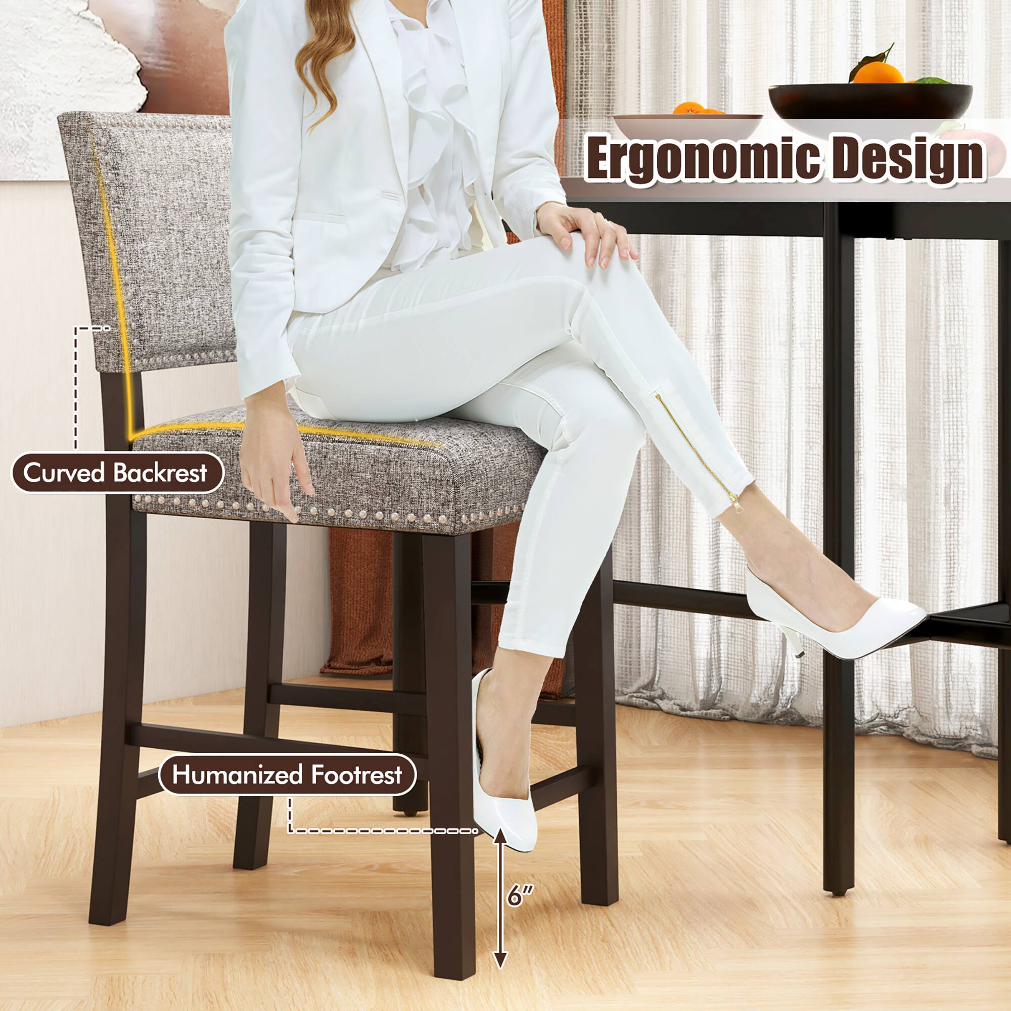 Ergonomic Design, Curved Backrest, Humanized Footrest, 6"