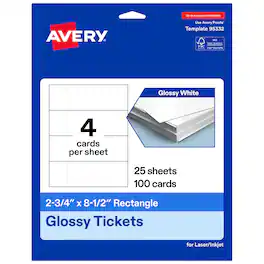 Avery - 2-3/4" x 8-1/2" Rectangle Tickets, Glossy 100ct - White