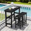 Front. Fortune Candy - HDPE Patio Bar Set, Outdoor Bar Stools with Table, Weather Resistant, for Poolside, Garden, Yard, Balcony (3 Piece) - Black.