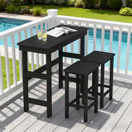 Fortune Candy - HDPE Patio Bar Set, Outdoor Bar Stools with Table, Weather Resistant, for Poolside, Garden, Yard, Balcony (3 Piece) - Black