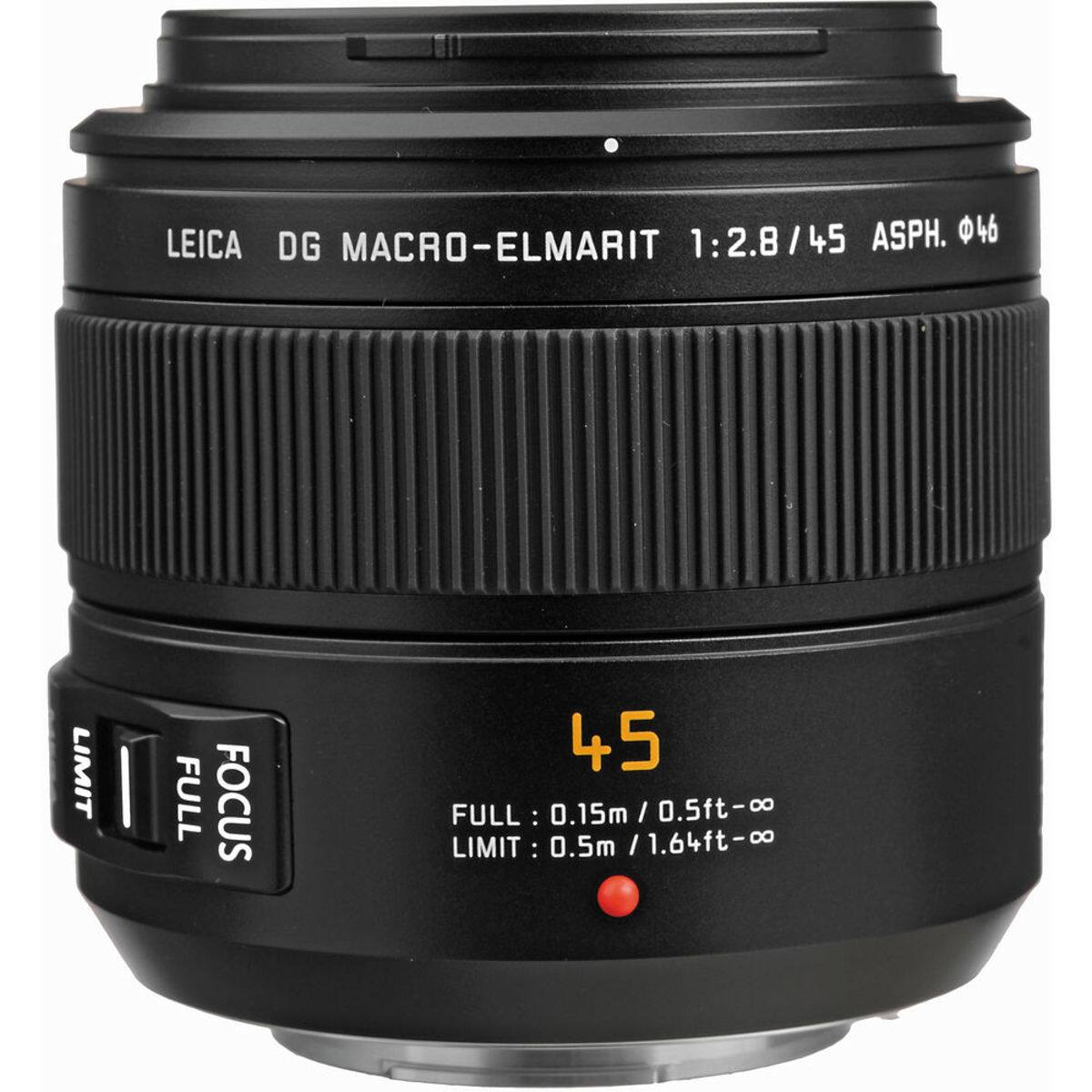 LEICA DG MACRO-ELMARIT 1:2.8/45 ASPH. Ø46  
FULL: 0.15m / 0.5ft-∞  
LIMIT: 0.5m / 1.64ft-∞